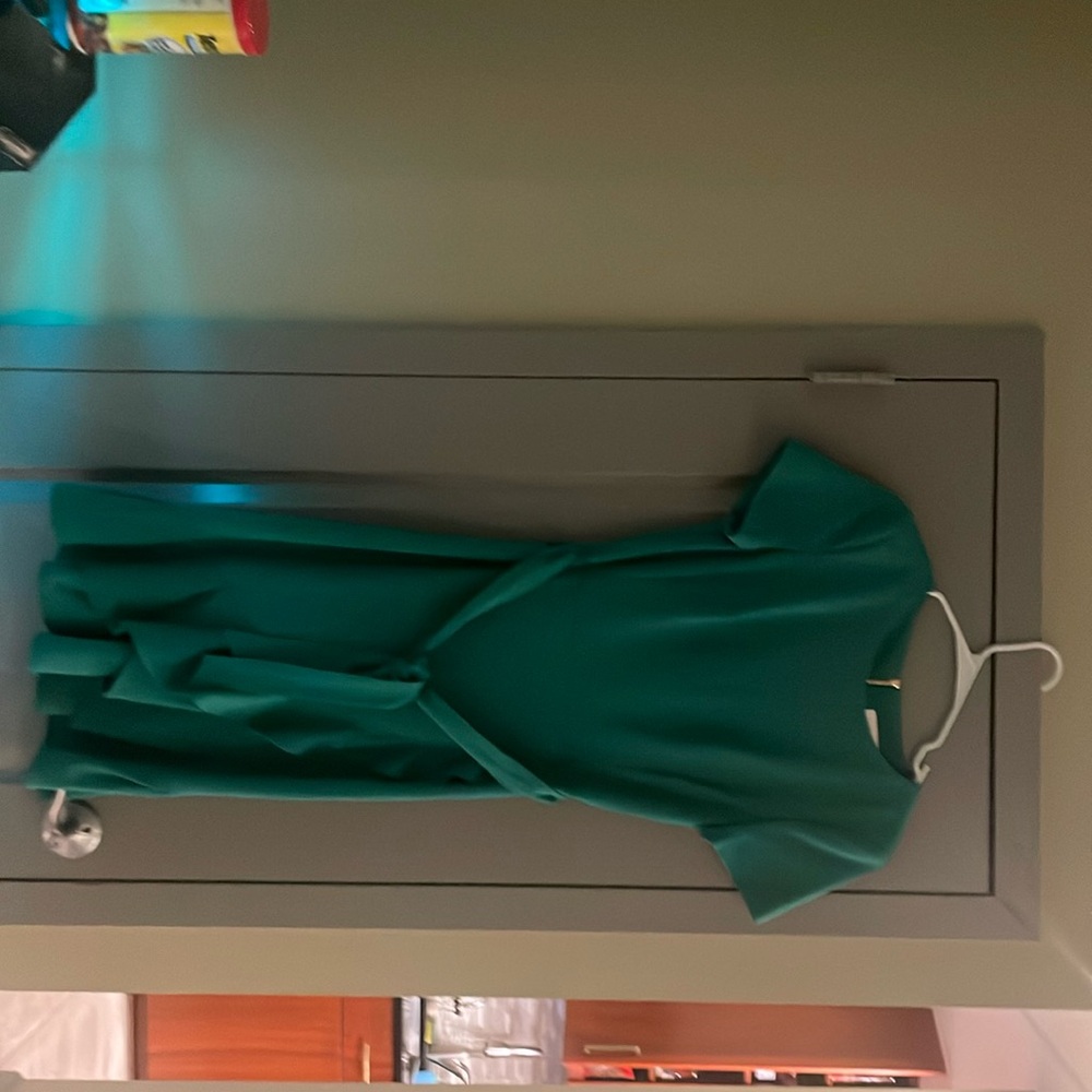 Calvin Klein green short sleeves Ruffled Belted Tulip-Hem 

	.